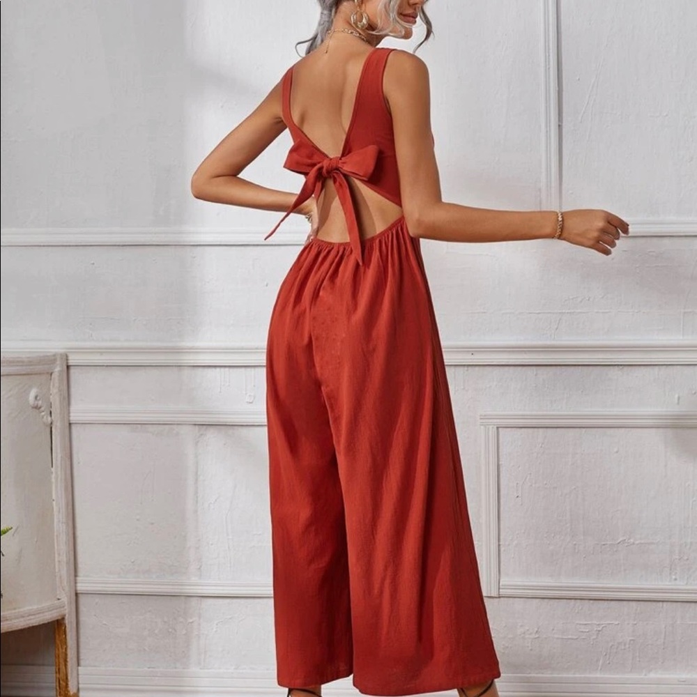 Cropped wide leg cutout jumpsuit